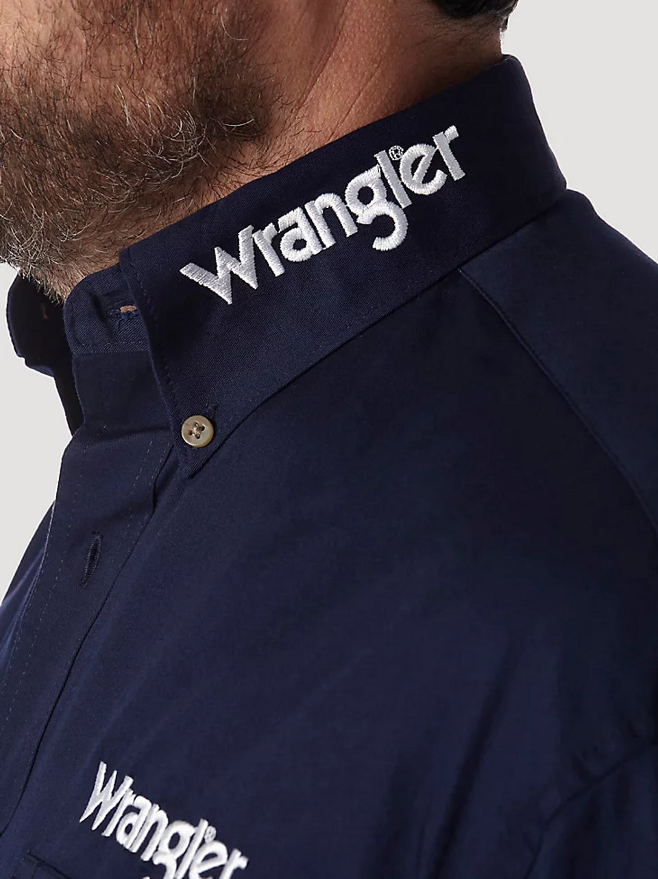 Men's Wrangler Navy Logo Long Sleeve Western Button Down Shirt