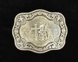 Nocona Men's 3798659 Antique Silver Belt Buckle Cowboy Prayer Motif