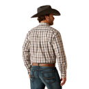 Men's Ariat Pro Series long sleeve shirt in Brown Plaid. Rear View