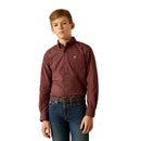 Boy's Ariat Pro series long sleeve shirt in Burgundy Plaid. 
