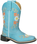 Children's Smoky Mountain Desert Flowers Turquoise Leather Square Toe Boot