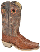 Men's Smoky Mountain 11" Cognac Ostrich Print with Vintage Brown Top Cutter Toe Boot