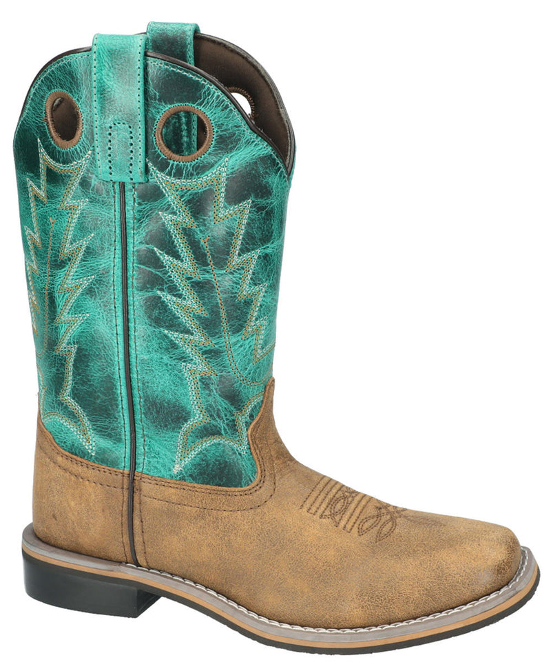 Women's Smoky Mountain 6223 10" Tracie Tan with Turquoise Top Wide Square Toe Boot