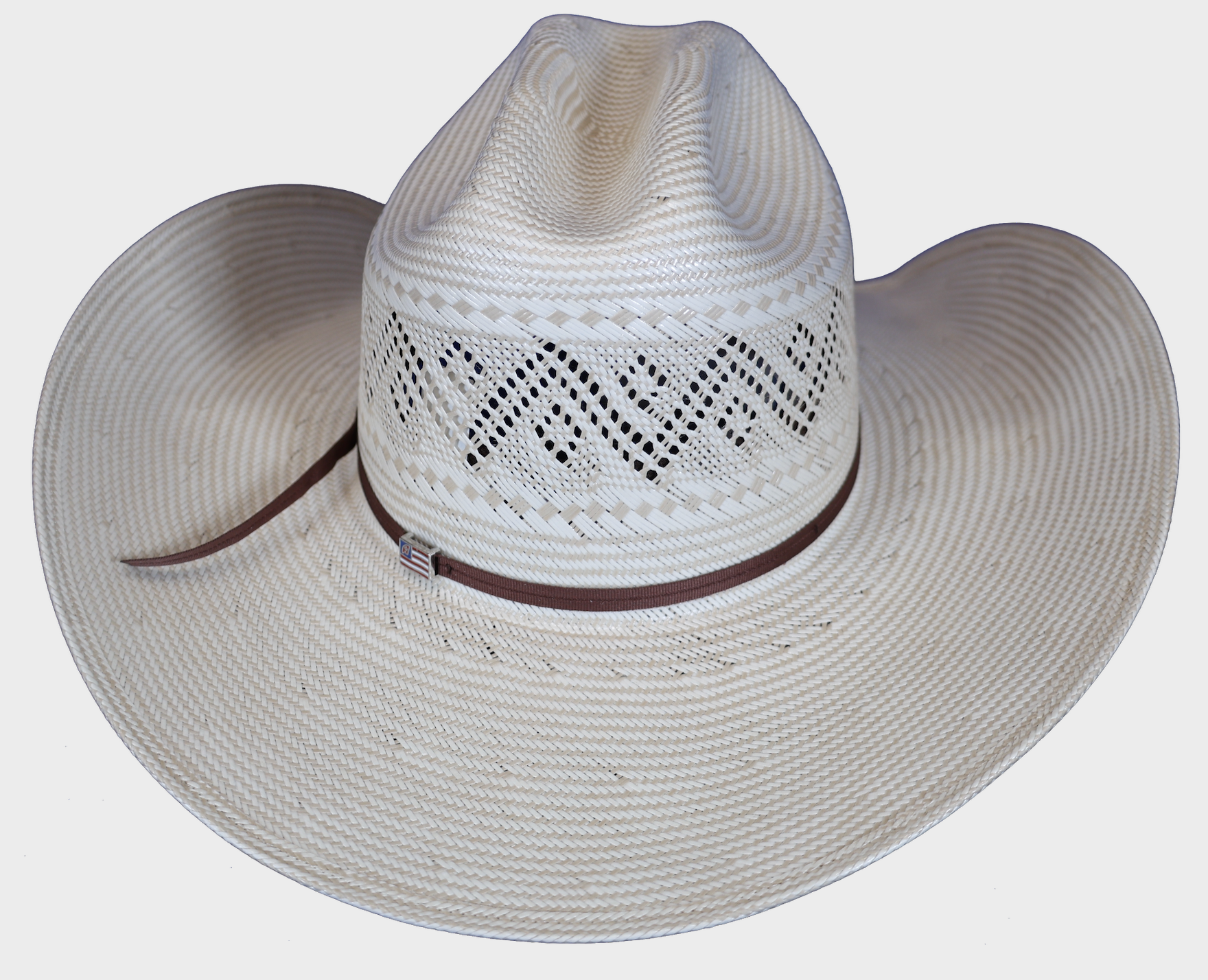 American Hat Company rancher crease shape straw hat rear view. 