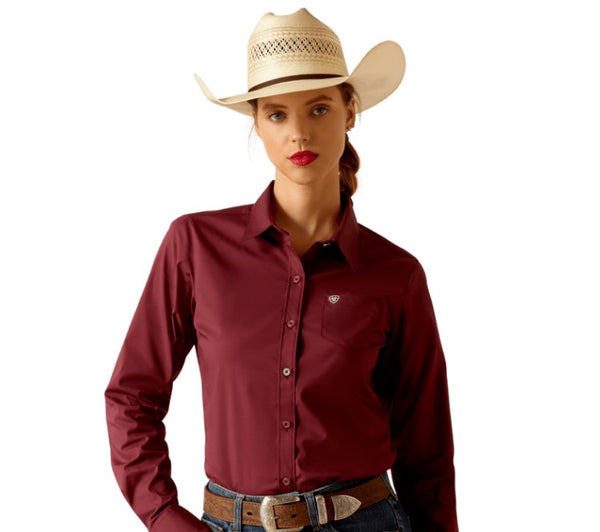 Women's Ariat 10048885 Wrinkle Resistant Kirby Stretch Long Sleeve Shirt Burgundy