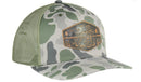 Old School Loden Camo Leather Lab Patch Richardson 112 Cap Brown hand burnished leather design
Richardson 112 Snapback Trucker Hat  Mid Profile / Pre-curved Visor Front view