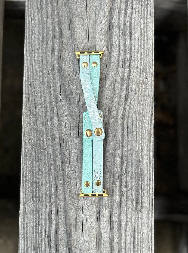 This Turquoise and Baby Blue leather watch band is adjustable so you can change the way you wear it. Manufactured to fit Apple Watch's. 
