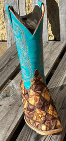 Men's Horse Power HP8052 13-inch turquoise shaft patchwork big bass boot with a square toe. Front view