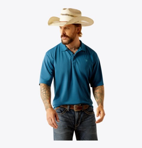 Men's Ariat 10055251 Tek Polo Shirt In Blue Sapphire