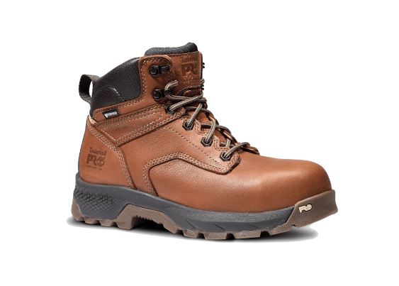 Women's Timberland Brown 6 inch Titan® EV Comp Toe WP Lace-up Boot. Right side view.