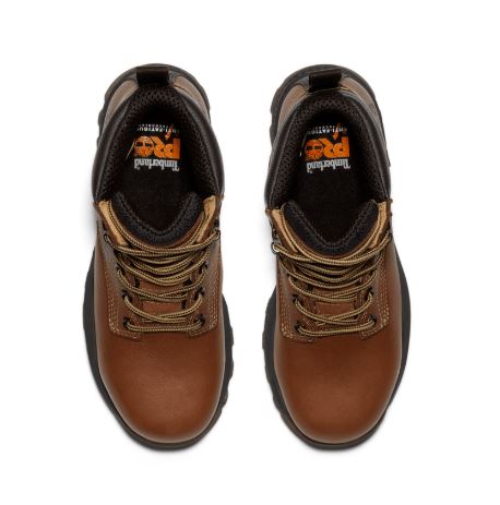 Women's Timberland Brown 6 inch Titan® EV Comp Toe WP Lace-up Boot top view of pair showing cushioned insole, padded tongue and collar.