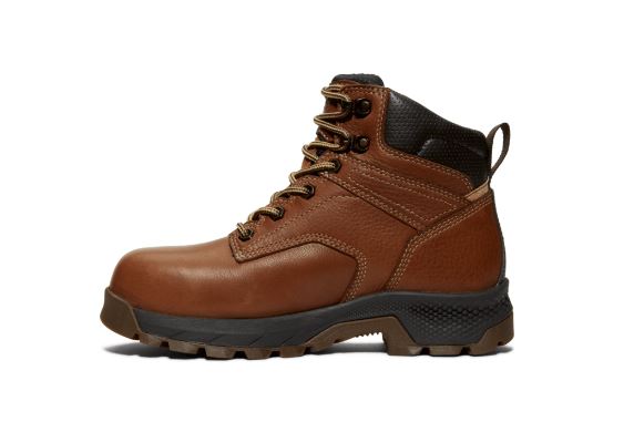 Women's Timberland Brown 6 inch Titan® EV Comp Toe WP Lace-up Boot. Left side view.