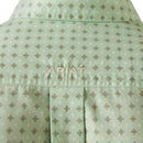 Men's Ariat long sleeve Team shirt in Light Green/White with a geometric print. Rear view showing blocked Ariat logo.