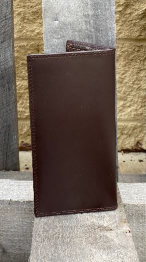 Zep-Pro Brown Debossed Leather tall checkbook wallet. Rear View 
