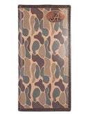 Old School Camo print and features the school’s official logo, proudly displayed on the front upper right corner. The metal concho emblem has an antique copper finish which perfectly accents this unique wallet.