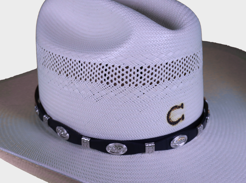 Top Notch Accessories Black Leather Hat Band with Praying Cowboy Conchos