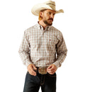 Men's Ariat long sleeve Pro Series shirt in Grey Plaid. Front view showing shirt tucked in and Ariat logo on left chest pocket. 