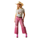 Women's Ariat Boyfriend fit Arrowhead graphic print T-Shirt in Heather Grey. This relaxed fit shirt features a graphic print on the front of a cow in the shape of an arrowhead with the Ariat logo. Full front view