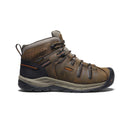 Men's Keen 6" Flint II Waterproof Mid boots in black olive and brindle colors, featuring a soft toe cap and a lace-up closure. Single boot side view
