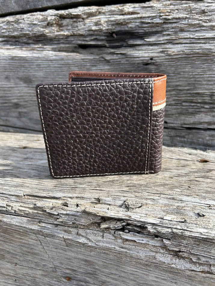 Coffee Brown leather bifold wallet with Star Concho. Rear View
