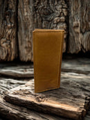 This Coffee Brown Leather tall wallet features a Lab Concho. Rear View