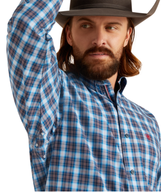 Men's Ariat 10047165 Pro Series White/Blue Plaid Parrin Classic Fit Long Sleeve Shirt CLOSEOUT