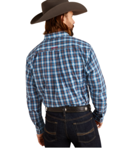 Men's Ariat 10047165 Pro Series White/Blue Plaid Parrin Classic Fit Long Sleeve Shirt CLOSEOUT