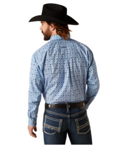 Men's Ariat 10047204 Kyson Blue Western Print Wrinkle Free Classic Fit Long Sleeve Shirt