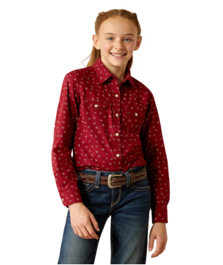 Girl's Ariat 10052469 Red Ranch Cattle Brand Long Sleeve Shirt