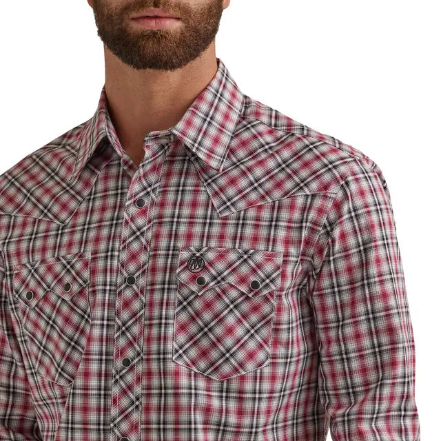 Men's Wrangler 112351877 Retro Long Sleeve Multi Plaid Pearl Snap Shirt