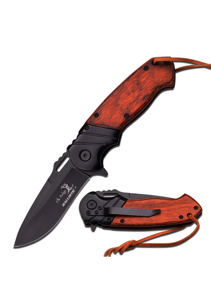Elk Ridge Spring Assisted Knife with Brown Wood Handle
