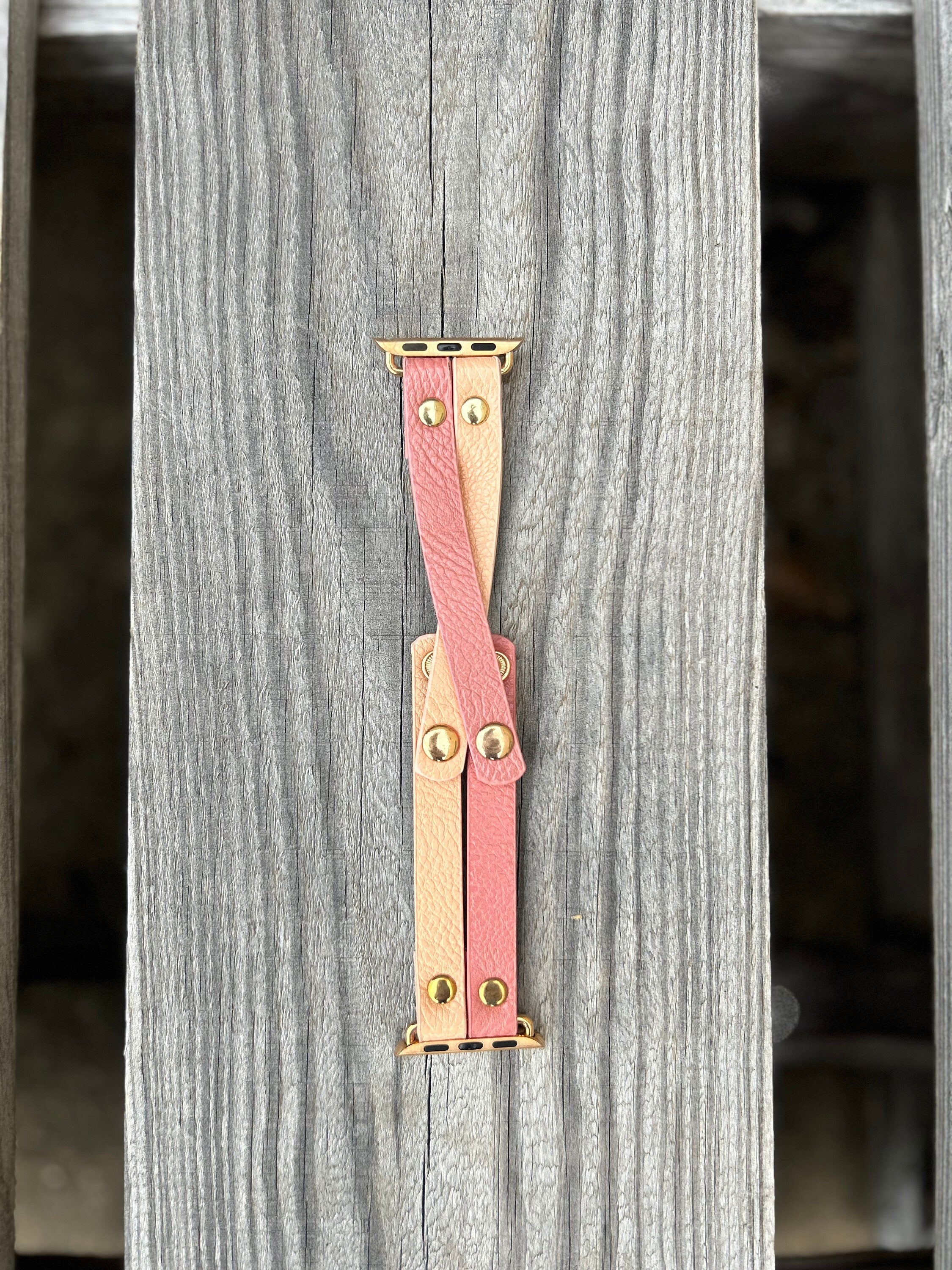 This Pink and Beige leather watch band is adjustable so you can change the way you wear it. Manufactured to fit Apple Watch's. 