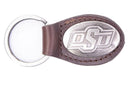 Zep-Pro Oklahoma State University Small Oval "Crazy Horse" Leather Concho Key Chain front view