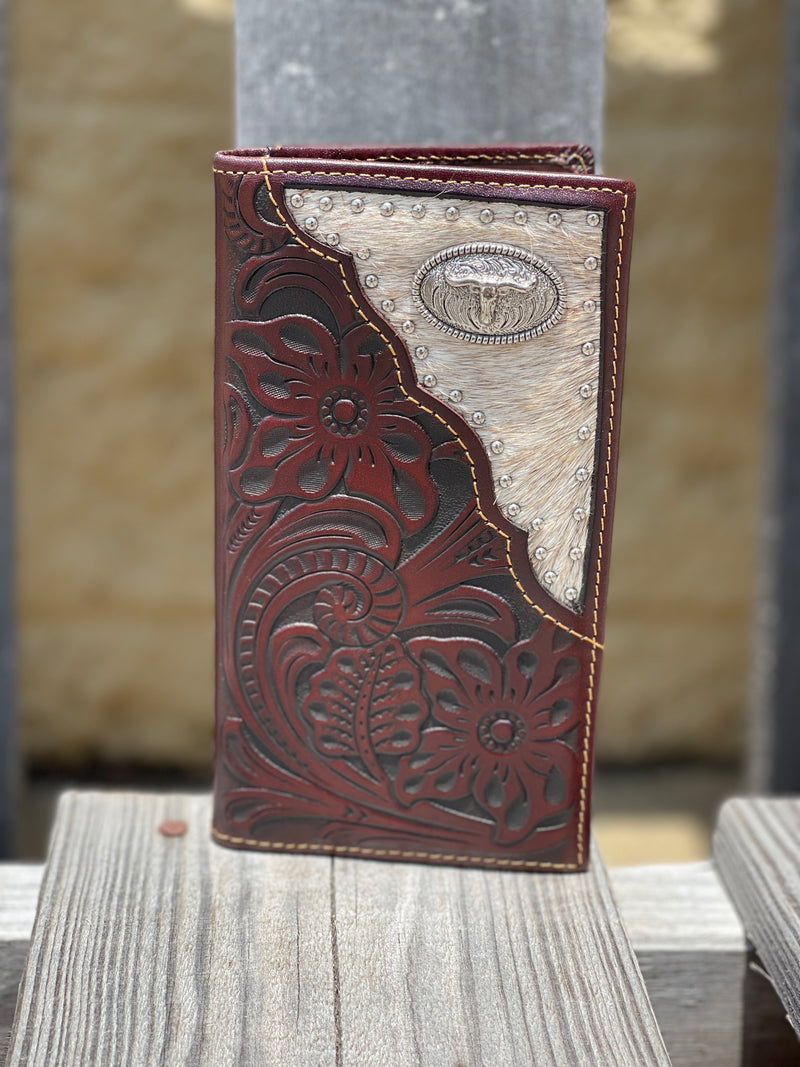 Top Notch Accessories 5029CF Coffee Tall Hair On Wallet with Longhorn Concho