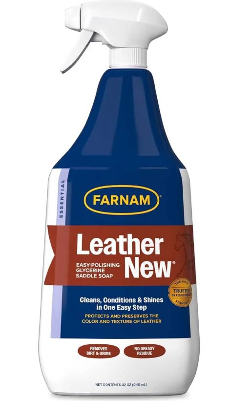 Front view of bottle of Leather New liquid glycerine saddle soap.