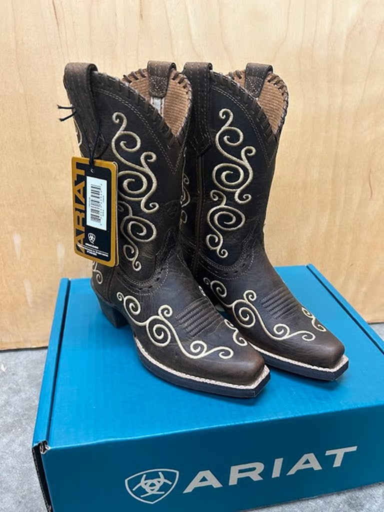 Girls Ariat 10010256 Shelleen Western Style Brown Snip Toe Boots *CLOSEOUT*