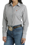 Women's Cinch MSW9163021 Arenaflex White/Light Blue Stripe Button Down Western Shirt CLOSEOUT