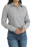 Women's Cinch MSW9163021 Arenaflex White/Light Blue Stripe Button Down Western Shirt CLOSEOUT