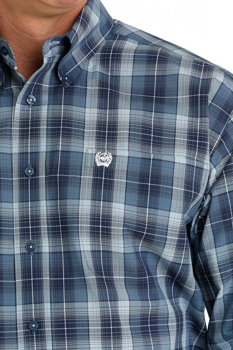 Men's Cinch MTW1105694  Blue/Navy/Gray Plaid Button Down Long Sleeve Shirt