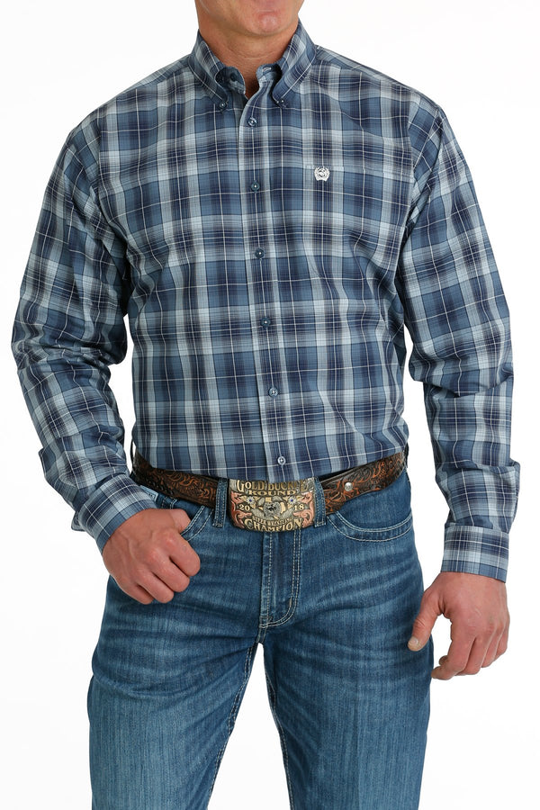 Men's Cinch MTW1105694  Blue/Navy/Gray Plaid Button Down Long Sleeve Shirt