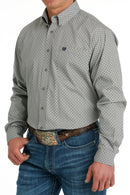 Men's Cinch MTW1105698 Gray/White/Navy Geometric Print Button Down Long Sleeve Shirt CLOSEOUT