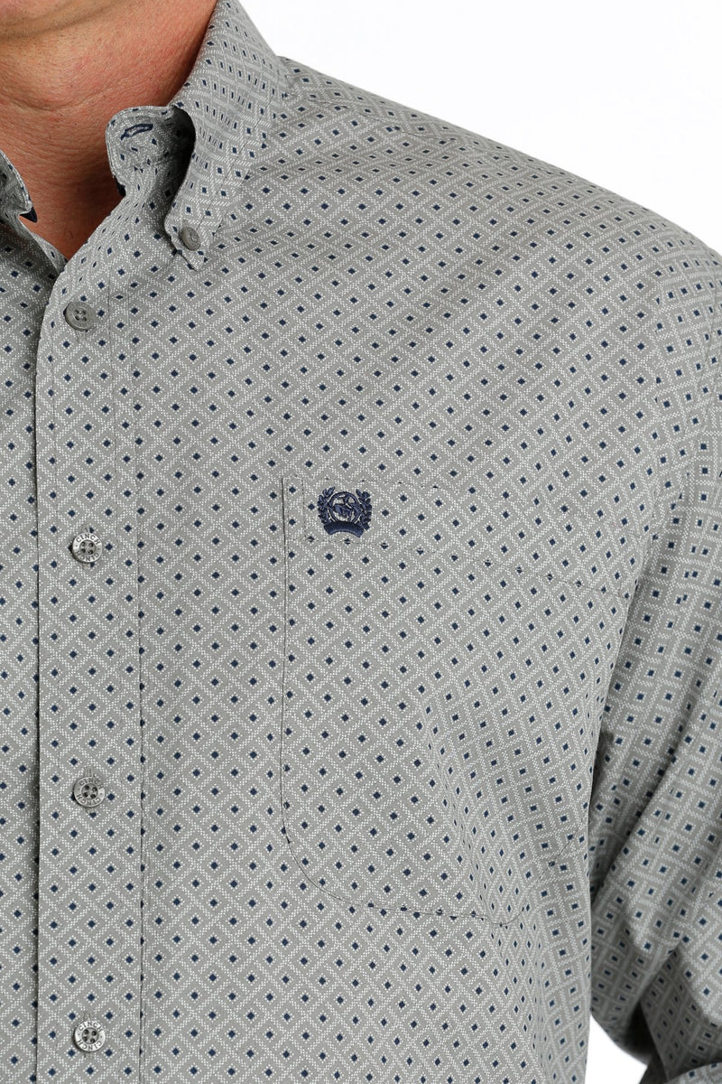 Men's Cinch MTW1105698 Gray/White/Navy Geometric Print Button Down Long Sleeve Shirt