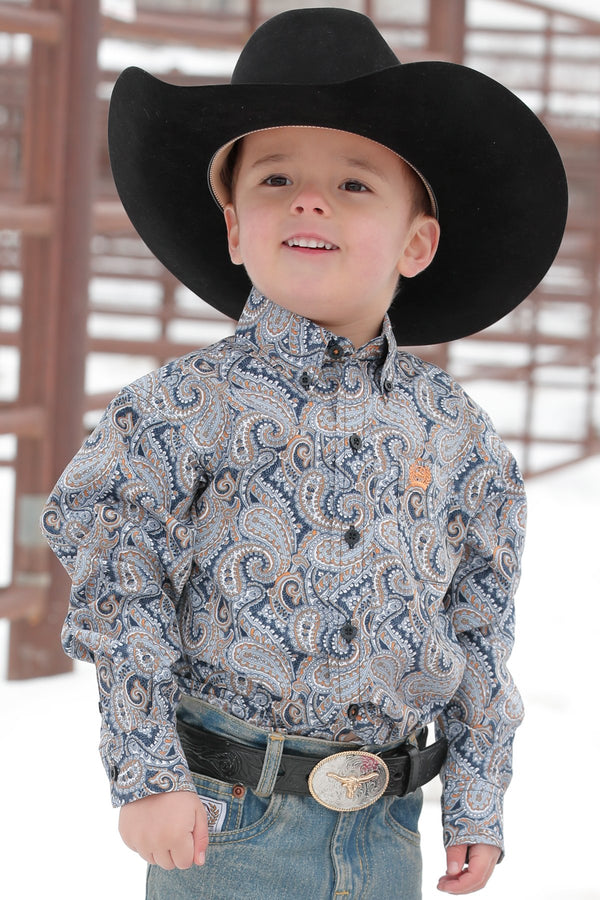 Boy's Cinch MTW7061336 Toddler's Paisley Print Long Sleeve Button Down Shirt
