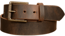 American made brown distressed casual leather belt with a brass buckle.