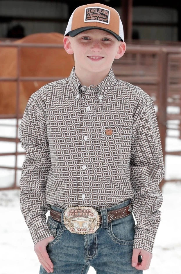 Boy's Cinch Geometric Print Western Style Long Sleeve Button Down Shirt