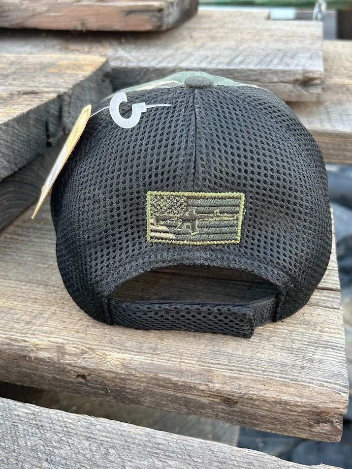 Green Camo Gun Flag Patch Mesh Back Cap
