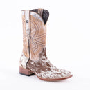 Men's Tanner Mark 13" Brown and White Cowhide Wide Square Toe