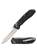 8 Inches Overall
3.5 Inches 7CR17 Stainless Steel Blade
4.5 Inches Anodized Aluminum Handle
Rapid Lock, Ball Bearing Pivot
Includes Deep Carry Pocket Clip Front and Back view