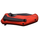 Elk Ridge Knife with red wood handle and black stainless steel blade. Closed view