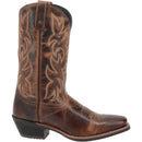 A side view of the Laredo brown, leather, square-toe cowboy boot with intricate embroidery details.